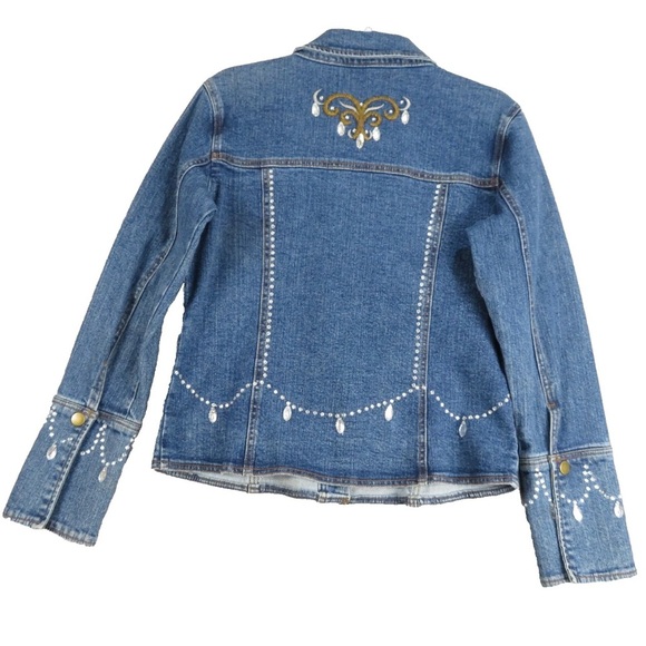 PATTI LA BELLE Blue Embellished Rhinestone
Beads Country Denim Jacket Women's 2X - Picture 2 of 9